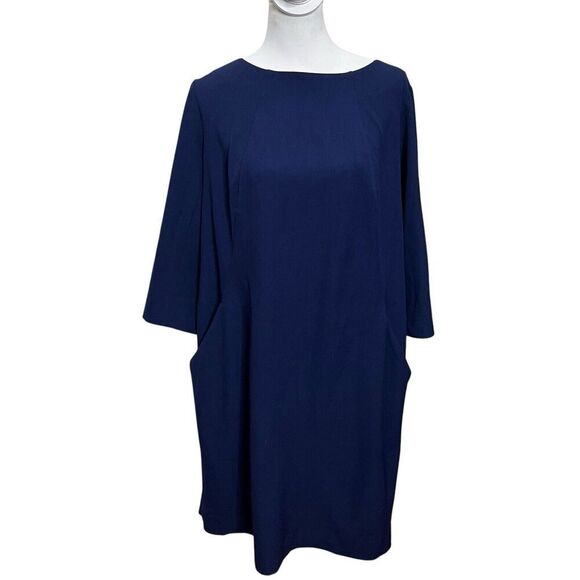 MM Lafleur Etsuko Blue Knee Length Work Dress Women’s 1X with Pockets - Picture 1 of 8
